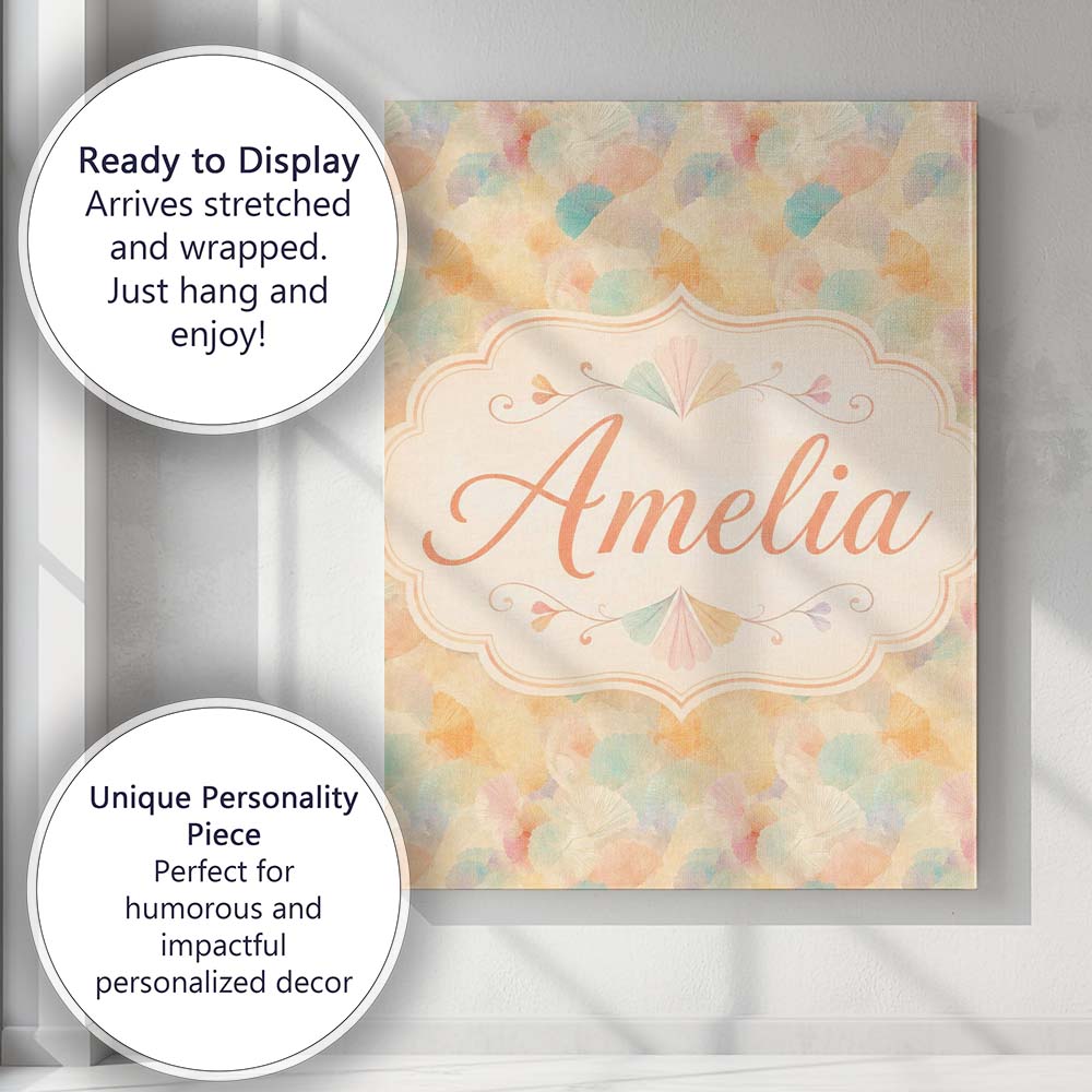 Personalised Name Pastel Fan Shell Floral Custom Unique Gift Idea Elegant Feature Canvas Wall Art Print Decor Picture Ready to Hang