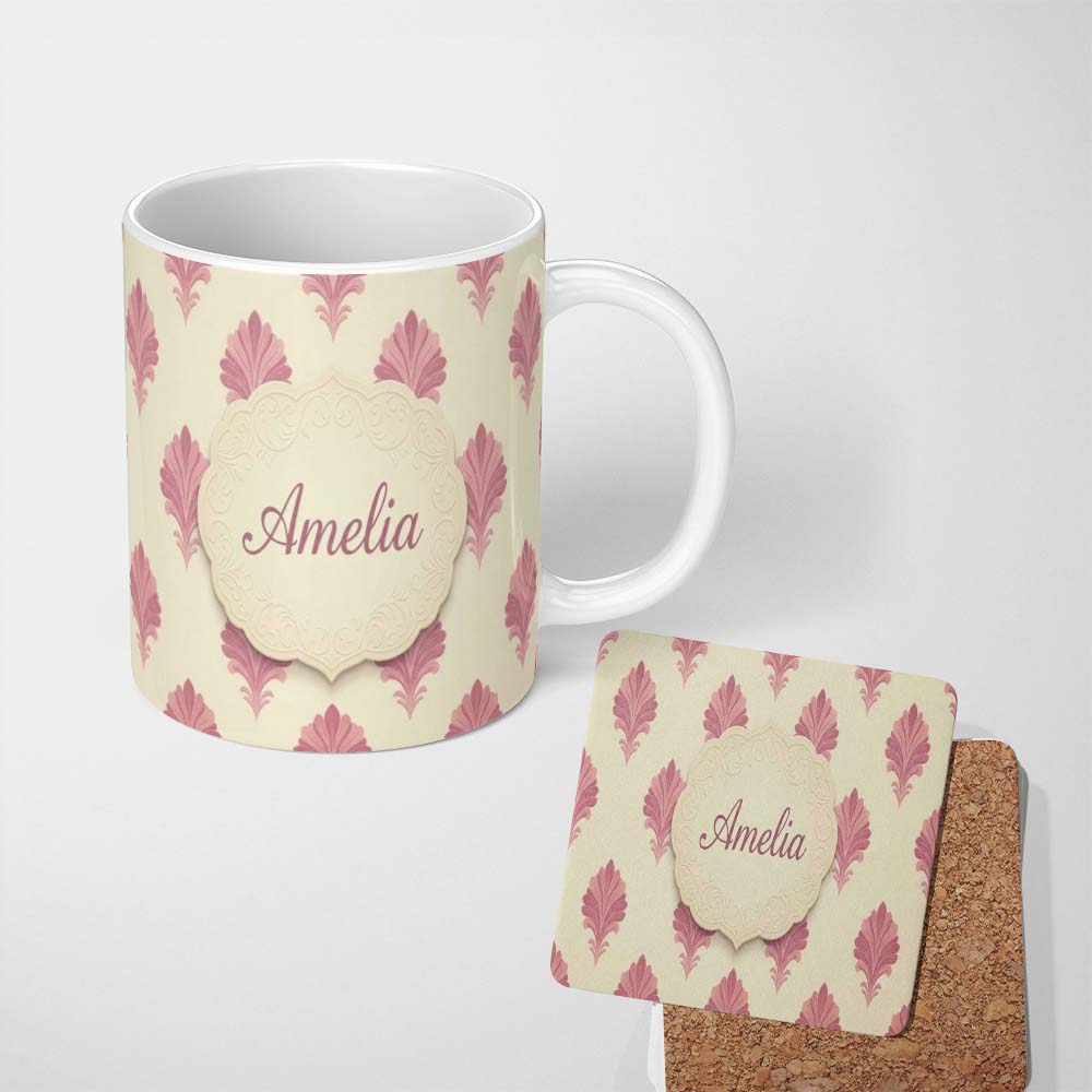 Personalized Custom Name Soft Floral Watercolor Bloom Seamless Pattern Elegant Pastel Design 11oz Ceramic Coffee Tea Mug White Large Handle