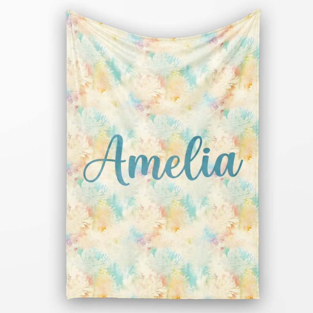 Dreamy Pastel Floral Burst Seamless Pattern Soft Abstract Texture Personalised Custom Name Super Soft Fleece Blanket Bed Sofa Throw
