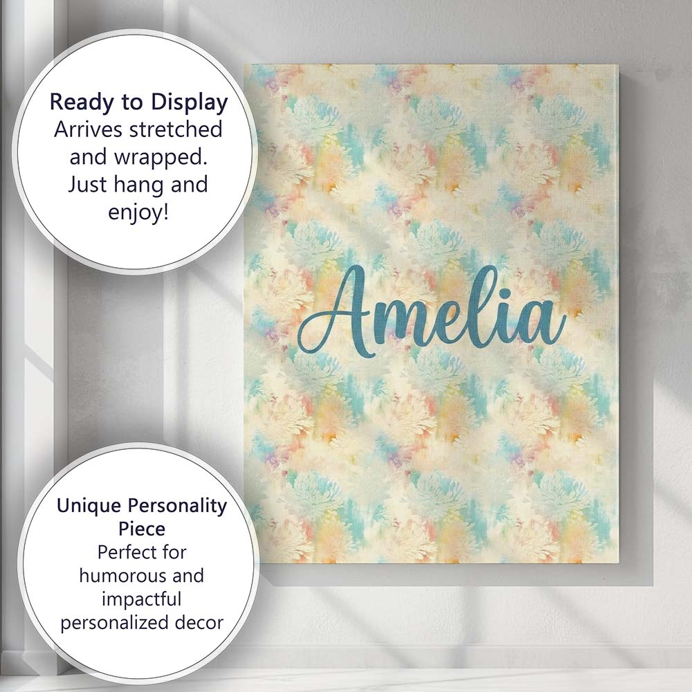 Personalised Name Dreamy Pastel Floral Custom Modern Room Accent Elegant Feature Canvas Wall Art Print Decor Picture Ready to Hang