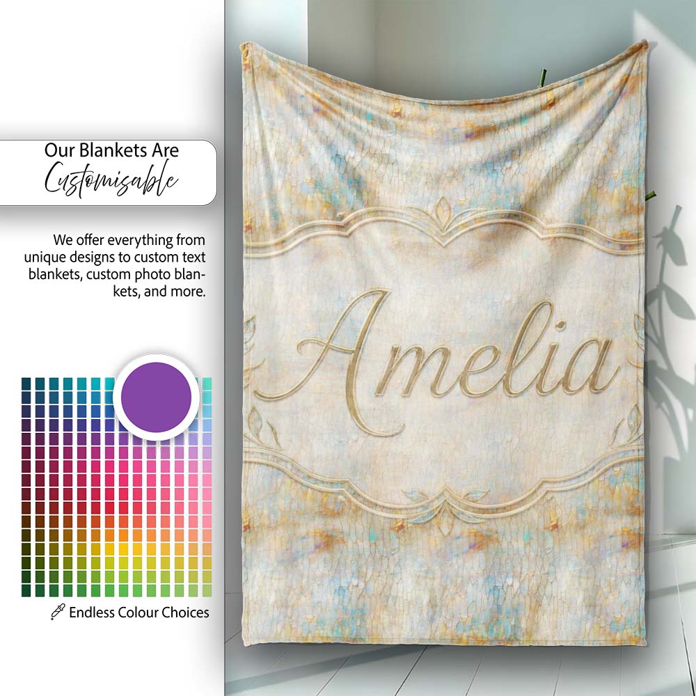 Soft Pastel Botanical Splash Seamless Pattern Artistic Floral Personalised Custom Name Super Soft Fleece Blanket Bed Sofa Throw
