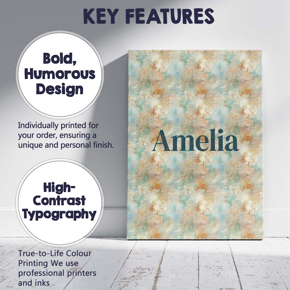 Personalised Name Soft Pastel Marble Splash Custom Bespoke Interior Contemporary Canvas Wall Art Print Decor Picture Ready to Hang