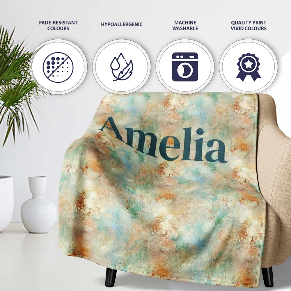 Soft Pastel Marble Splash Seamless Pattern Elegant Abstract Texture Personalised Custom Name Super Soft Fleece Blanket Bed Sofa Throw