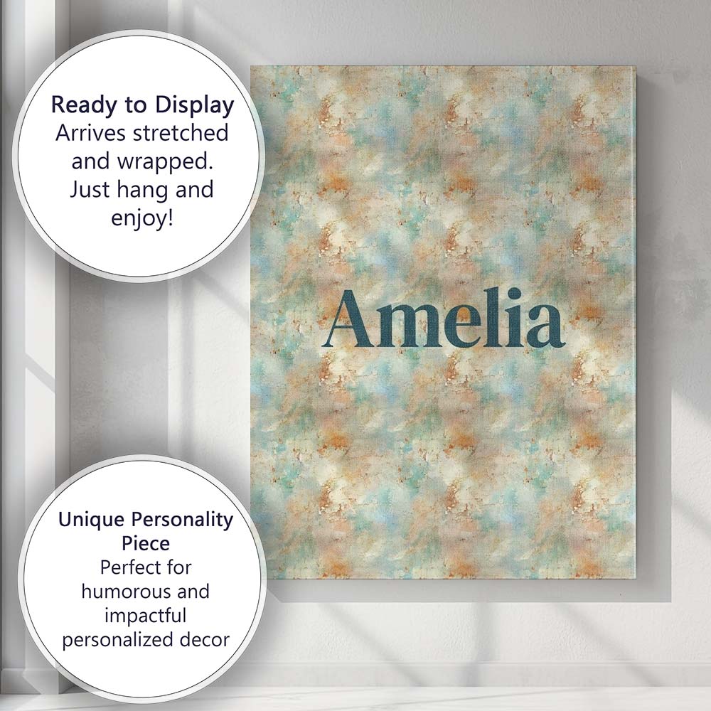 Personalised Name Soft Pastel Marble Splash Custom Bespoke Interior Contemporary Canvas Wall Art Print Decor Picture Ready to Hang