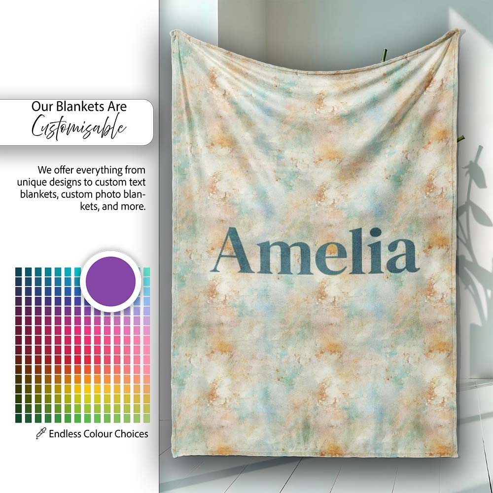 Soft Pastel Marble Splash Seamless Pattern Elegant Abstract Texture Personalised Custom Name Super Soft Fleece Blanket Bed Sofa Throw