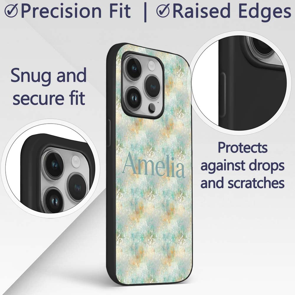 Light Aqua Marble Texture Seamless Pattern Soft Custom Name Protective Phone Case Mobile Cover Durable Everyday Smartphone Shock Resistant