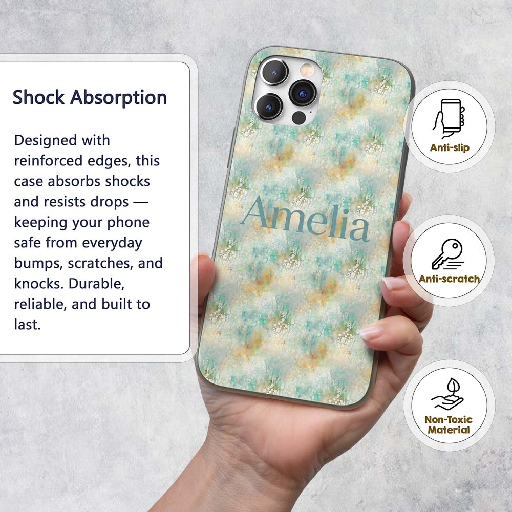Light Aqua Marble Texture Seamless Pattern Soft Custom Name Protective Phone Case Mobile Cover Durable Everyday Smartphone Shock Resistant