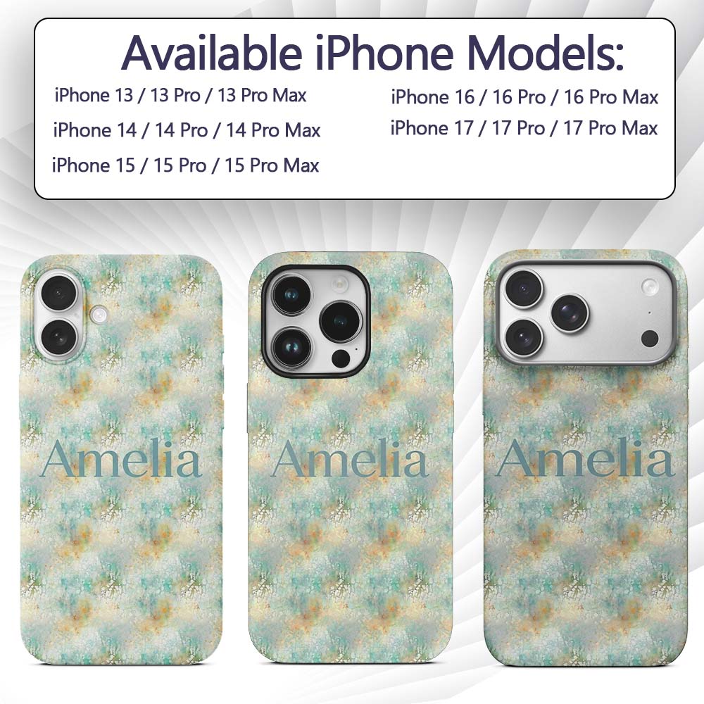Light Aqua Marble Texture Seamless Pattern Soft Custom Name Protective Phone Case Mobile Cover Durable Everyday Smartphone Shock Resistant