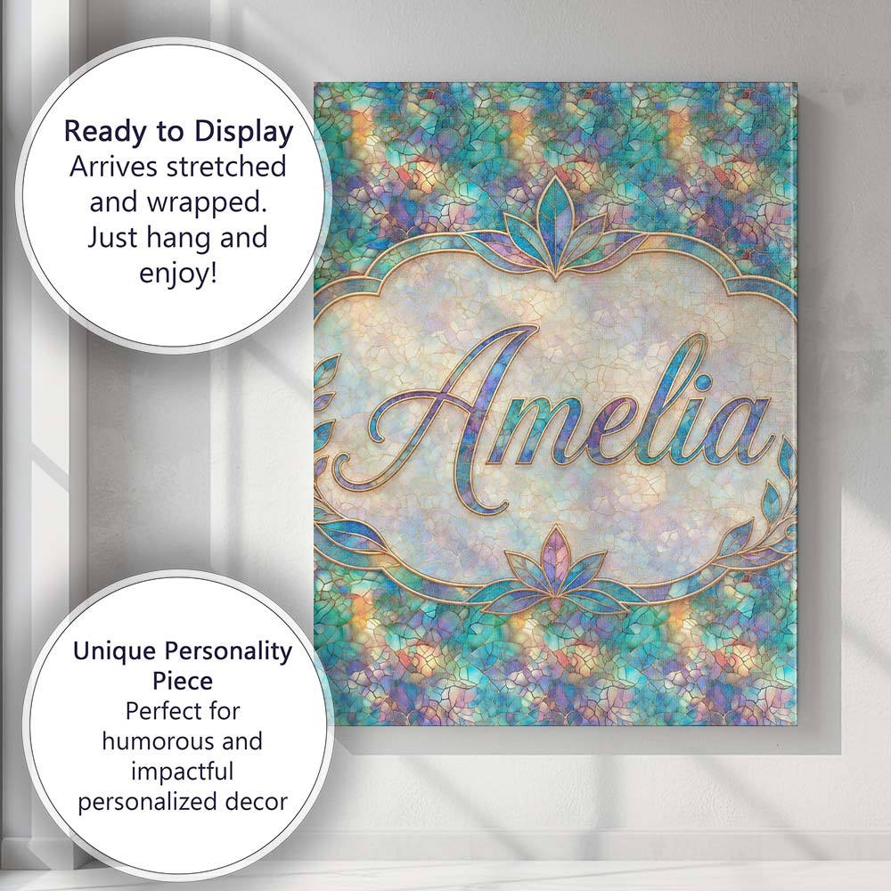 Personalised Name Turquoise Mosaic Glass Custom Unique Gift Idea Elegant Feature Canvas Wall Art Print Decor Picture Ready to Hang