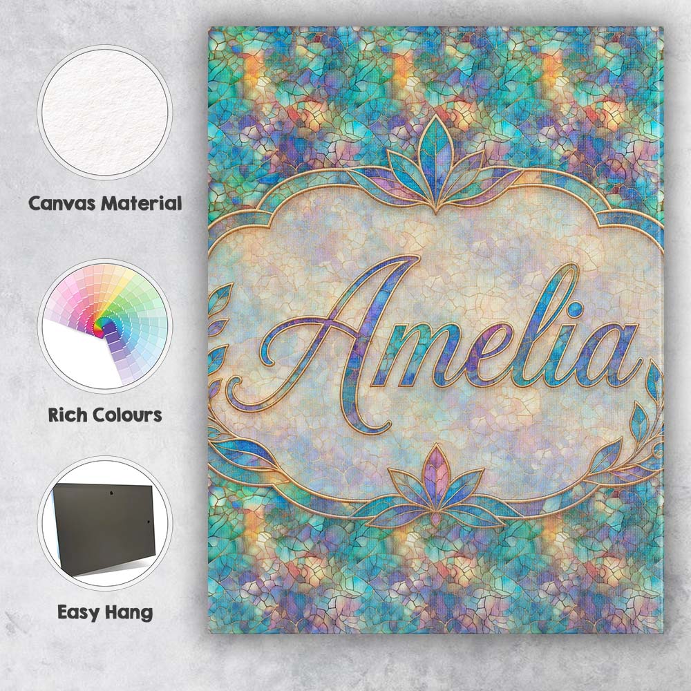 Personalised Name Turquoise Mosaic Glass Custom Unique Gift Idea Elegant Feature Canvas Wall Art Print Decor Picture Ready to Hang