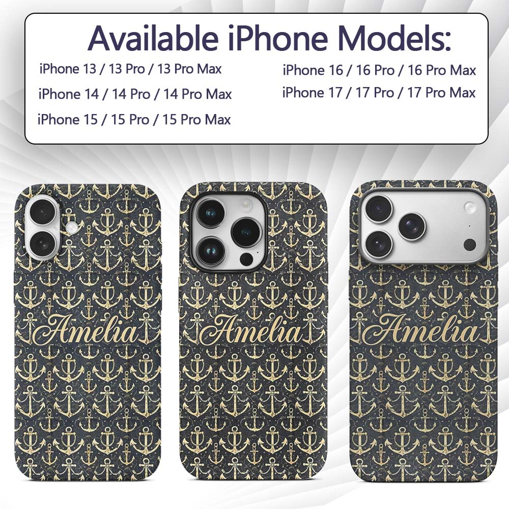 Vintage Anchor Rope Maritime Seamless Pattern Custom Name Protective Phone Case Mobile Cover Durable Everyday Smartphone Shock Resistant