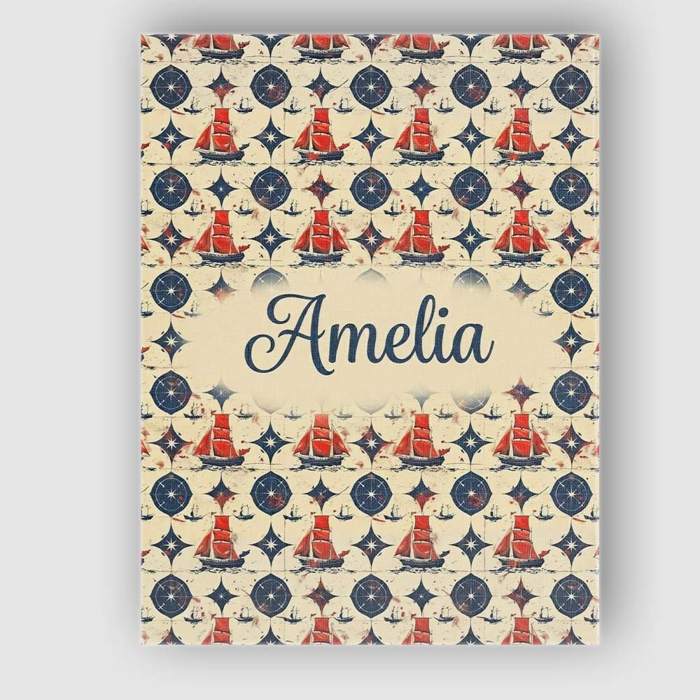 Personalised Name Red Sailboat Compass Custom Modern Room Accent Elegant Feature Canvas Wall Art Print Decor Picture Ready to Hang