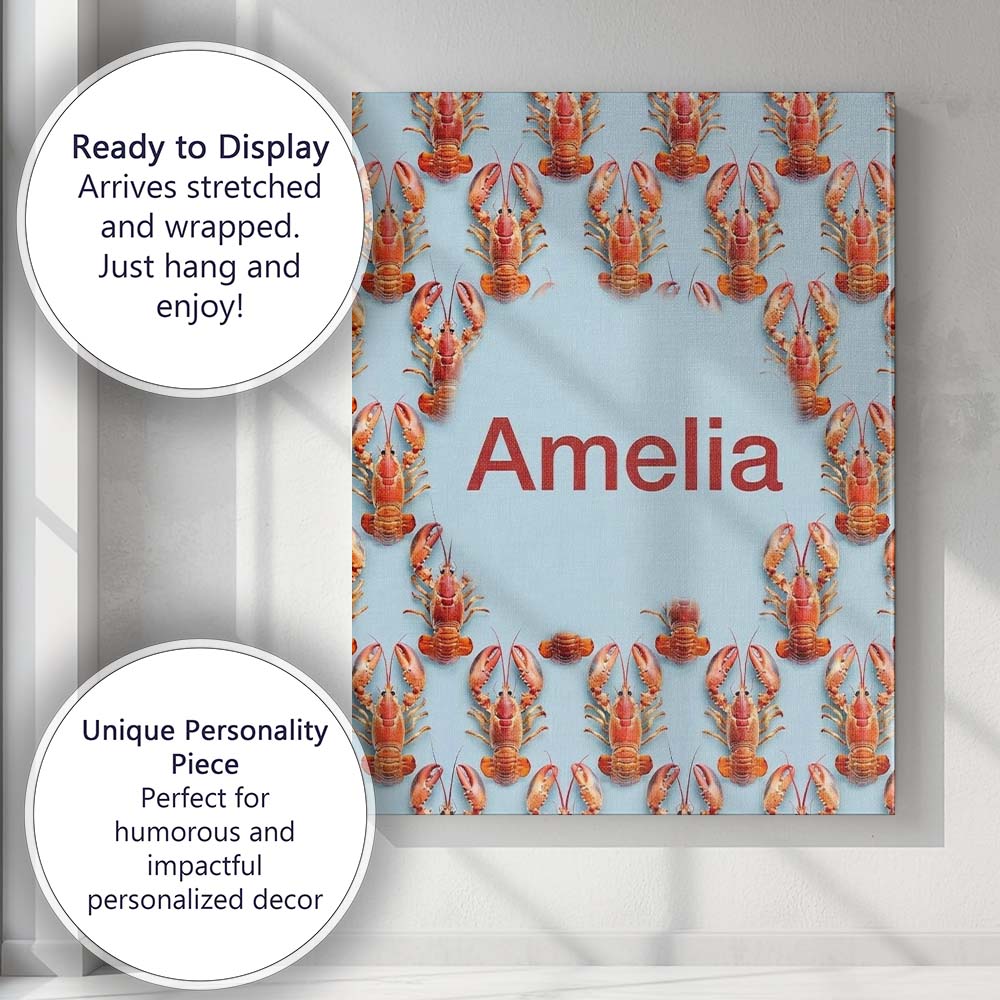 Personalised Name Realistic Lobster Seamless Custom Bespoke Contemporary Display Canvas Wall Art Print Decor Picture Ready to Hang
