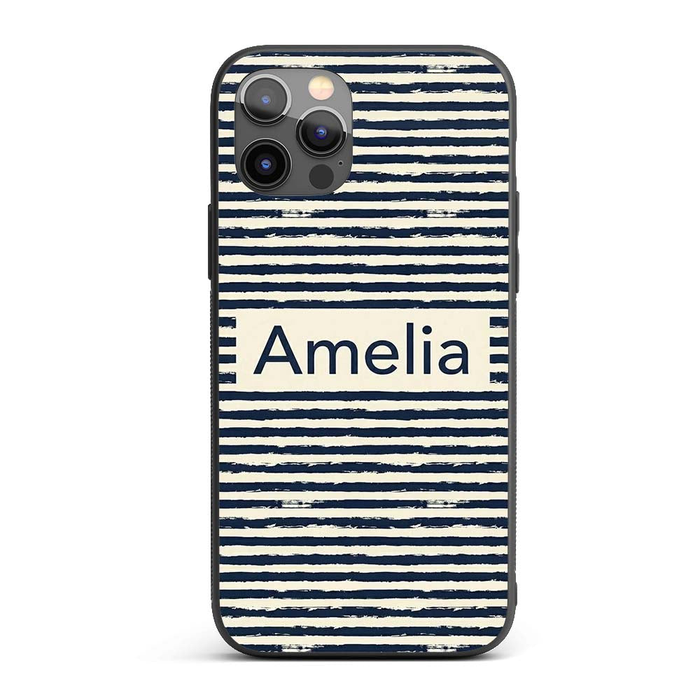 Navy Cream Brush Stripe Seamless Pattern Modern Custom Name Protective Phone Case Mobile Cover Durable Everyday Smartphone Shock Resistant