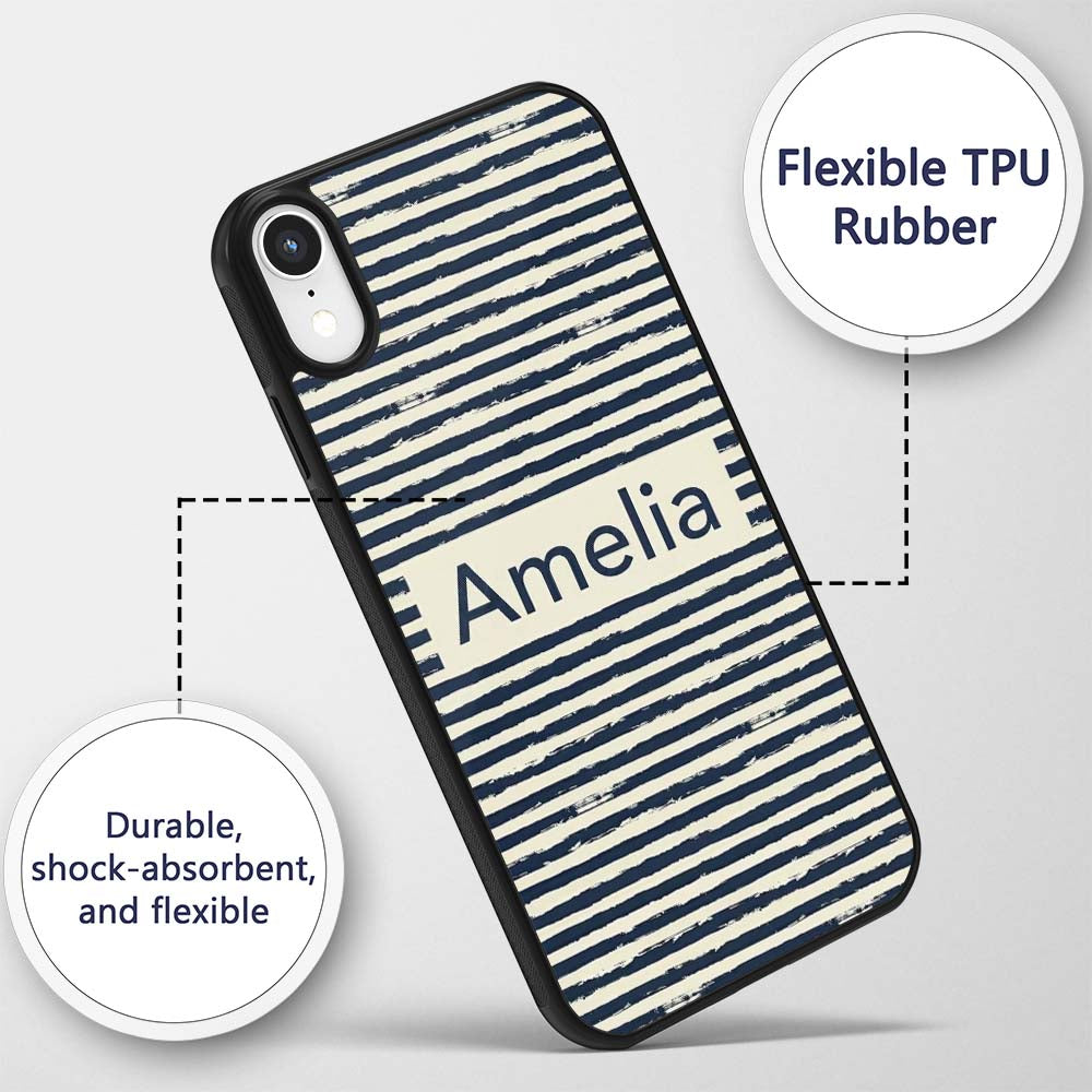 Navy Cream Brush Stripe Seamless Pattern Modern Custom Name Protective Phone Case Mobile Cover Durable Everyday Smartphone Shock Resistant