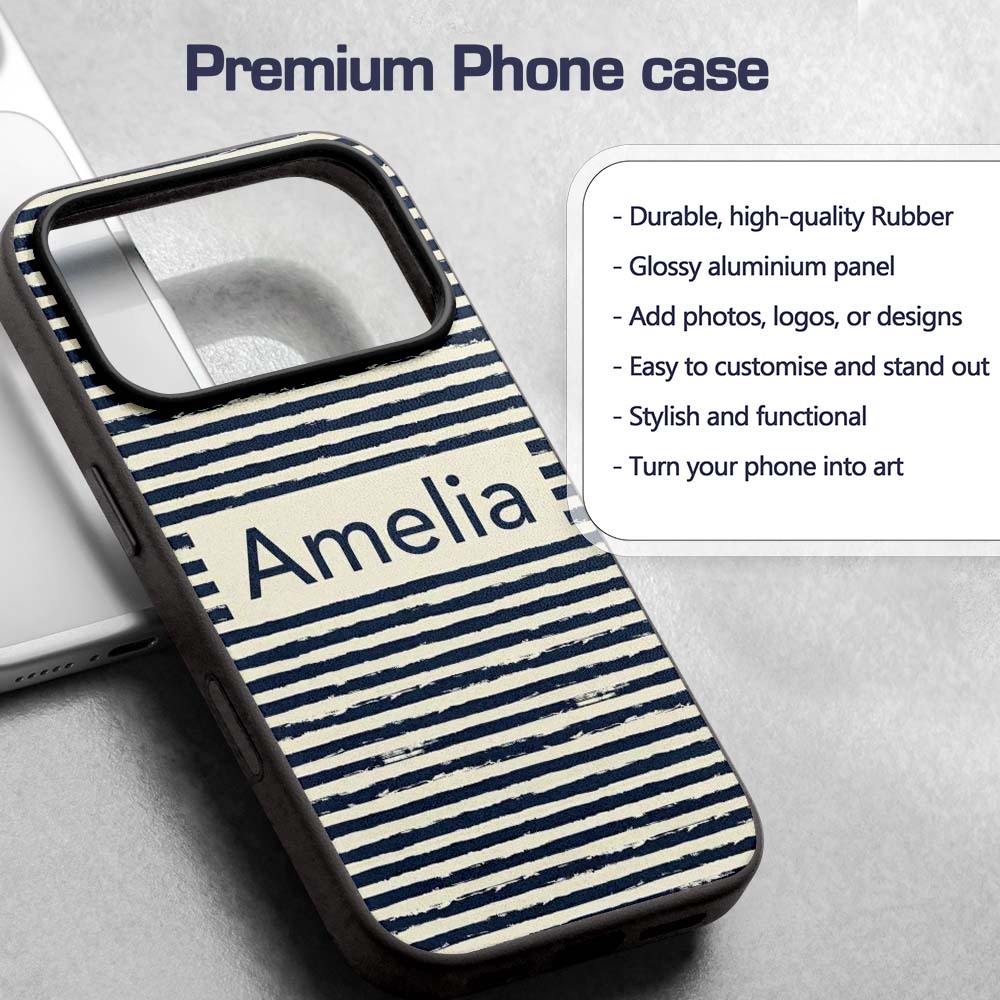 Navy Cream Brush Stripe Seamless Pattern Modern Custom Name Protective Phone Case Mobile Cover Durable Everyday Smartphone Shock Resistant