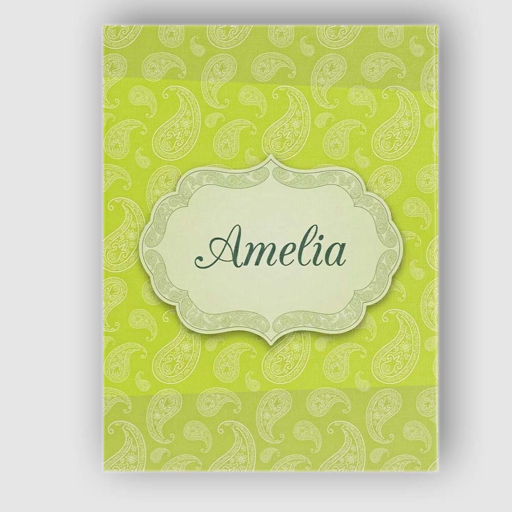 Personalised Name Green Paisley Floral Custom Modern Room Accent Elegant Feature Canvas Wall Art Print Decor Picture Ready to Hang