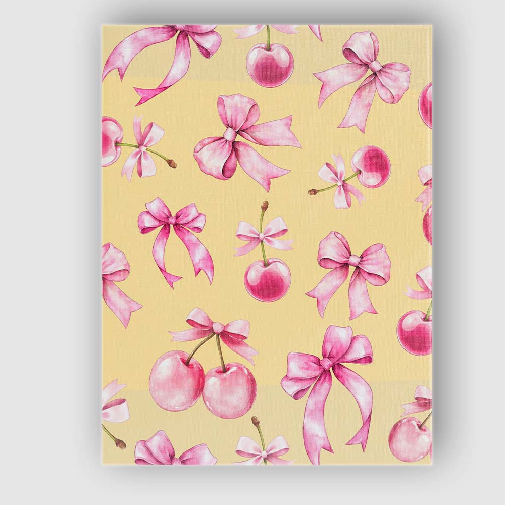 Personalised Name Watercolor Pink Cherry Ribbon Bow Seamless Pattern Custom Home Canvas Wall Art Print Decor Picture Ready to Hang
