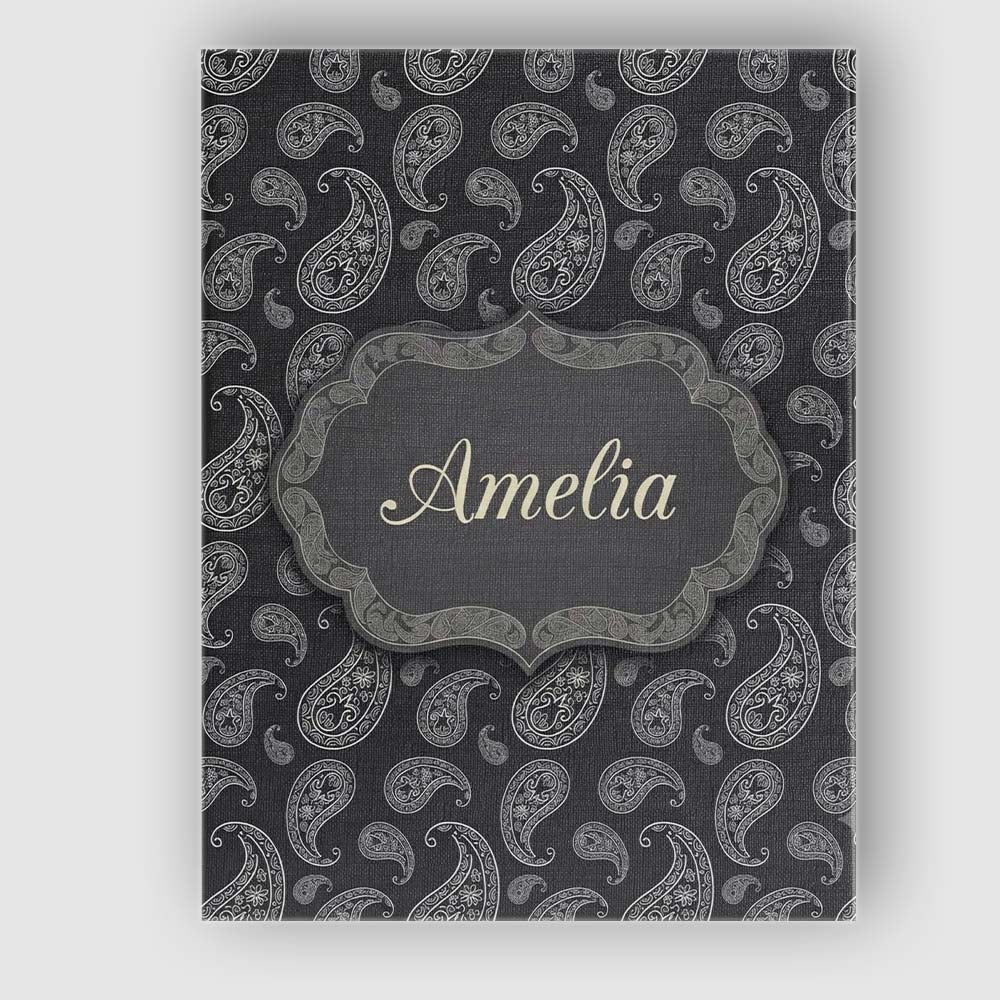 Personalised Name Black White Paisley Custom Modern Room Accent Creative Decorator Style Canvas Wall Art Print Decor Picture Ready to Hang