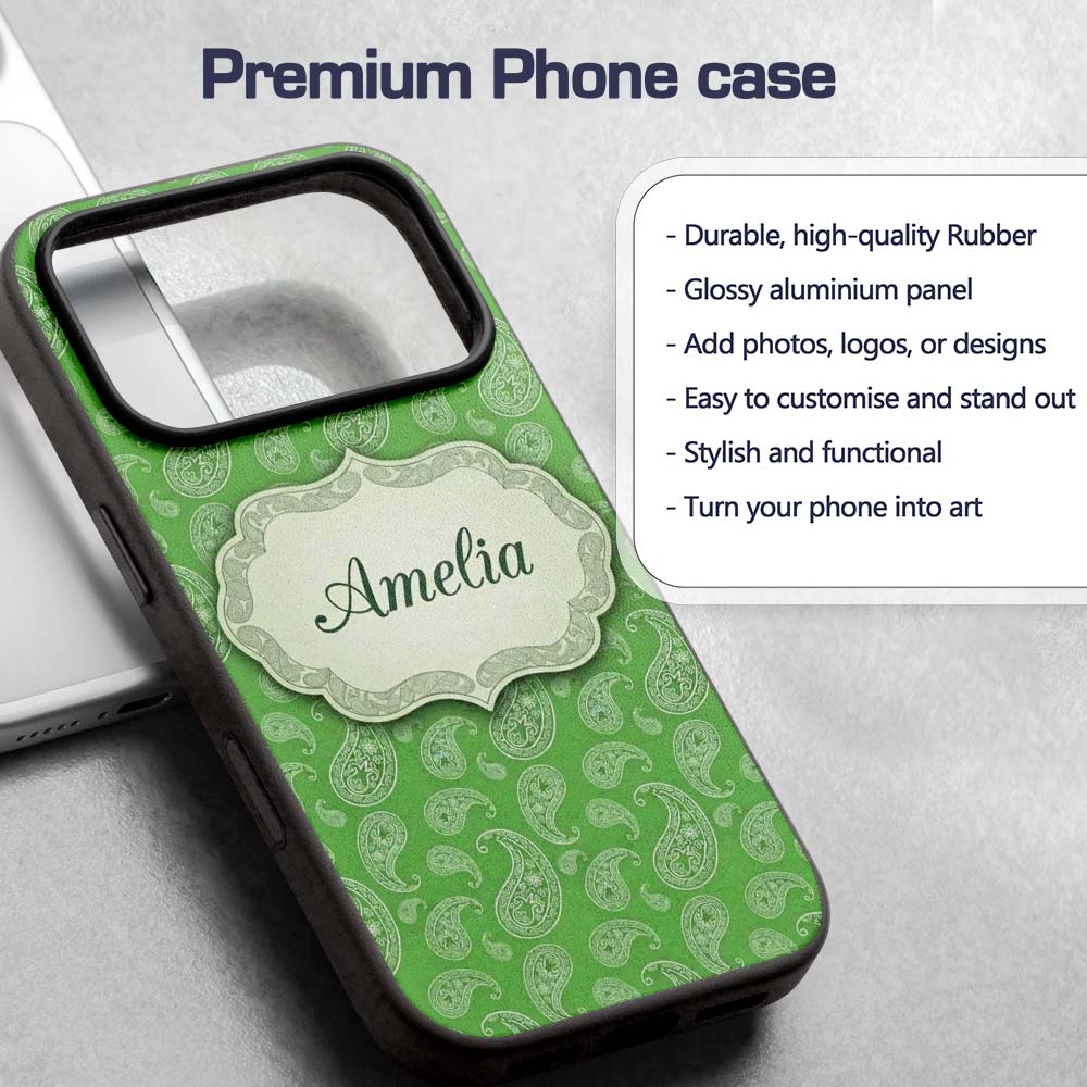 Green Paisley Bandana Floral Ornamental Seamless Custom Name Protective Phone Case Mobile Cover Durable Everyday Smartphone Shock Resistant