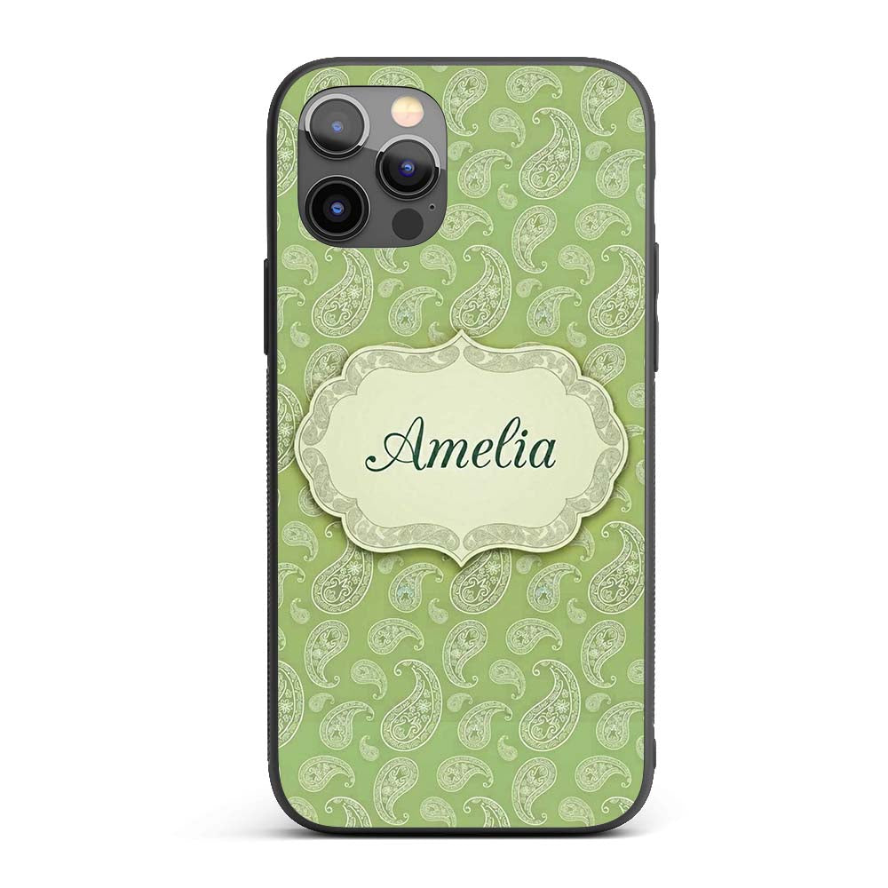 Light Green Paisley Decorative Bandana Style Custom Name Protective Phone Case Mobile Cover Durable Everyday Smartphone Shock Resistant