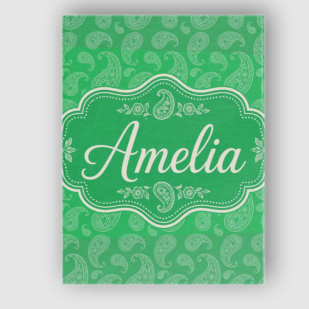 Personalised Name Bright Green Paisley Custom Modern Room Accent Elegant Feature Canvas Wall Art Print Decor Picture Ready to Hang