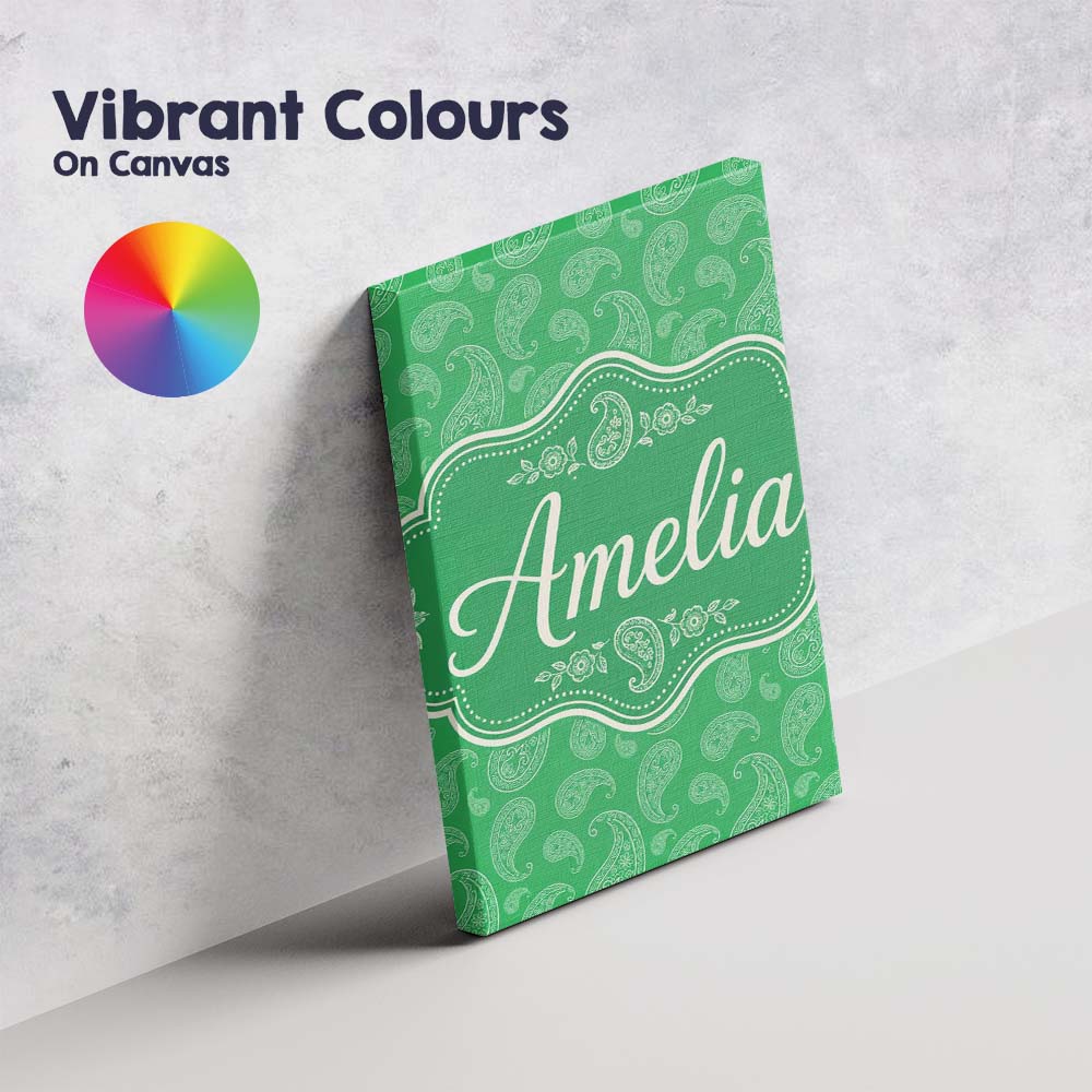 Personalised Name Bright Green Paisley Custom Modern Room Accent Elegant Feature Canvas Wall Art Print Decor Picture Ready to Hang
