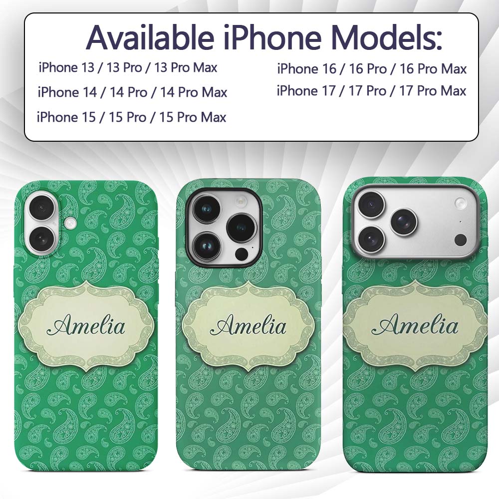 Rich Emerald Paisley Vintage Bandana Seamless Custom Name Protective Phone Case Mobile Cover Durable Everyday Smartphone Shock Resistant