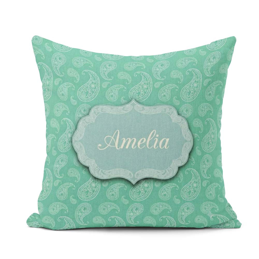 Custom Name Turquoise Paisley Bandana Seamless Pattern Name Cute Square Filled Cushion Throw Pillow Sofa Bed Home Decor Zip Washable UK Made