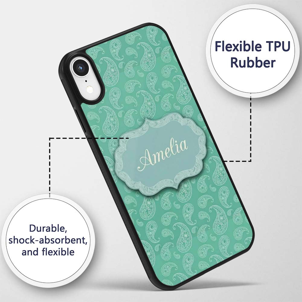 Turquoise Paisley Ornamental Bandana Seamless Custom Name Protective Phone Case Mobile Cover Durable Everyday Smartphone Shock Resistant