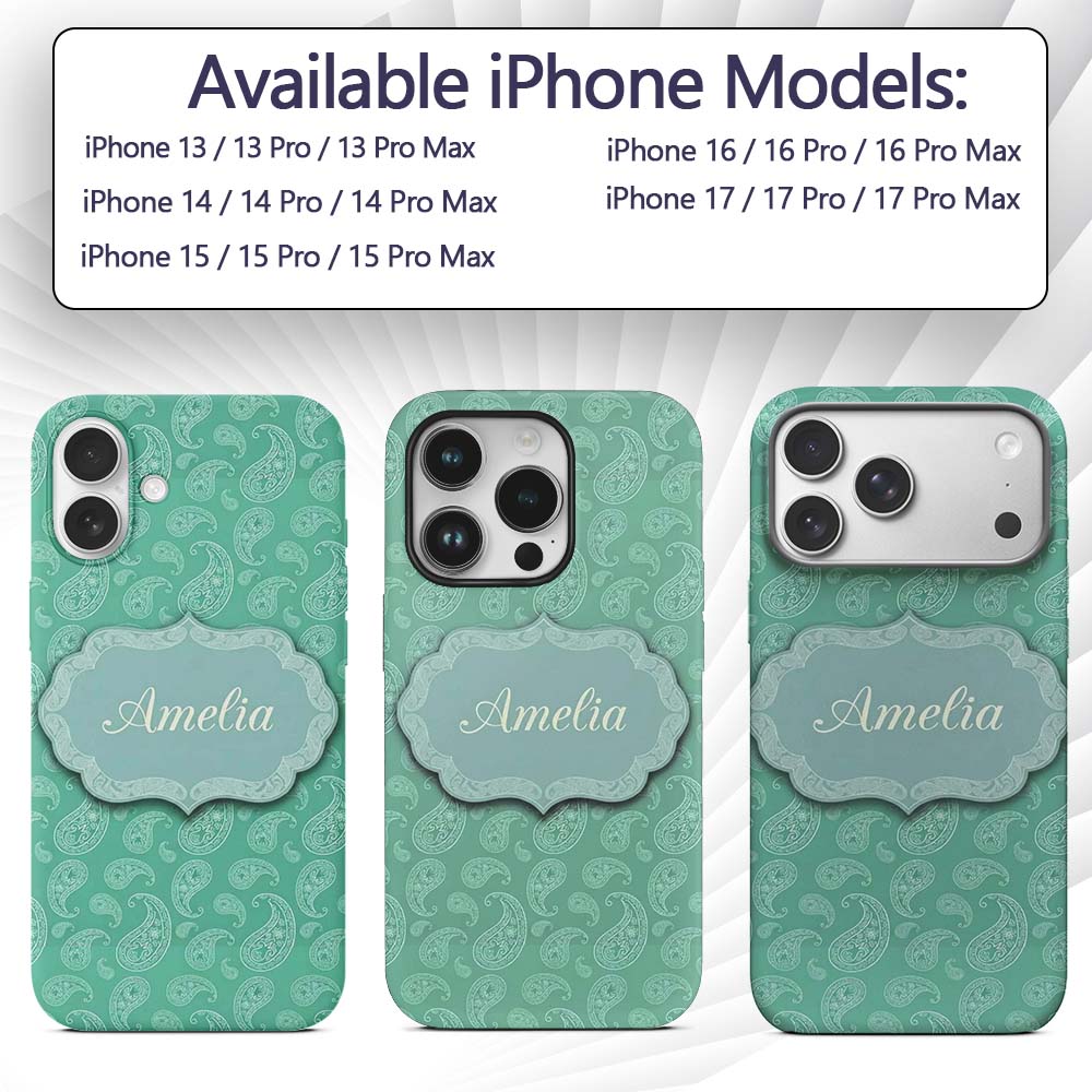 Turquoise Paisley Ornamental Bandana Seamless Custom Name Protective Phone Case Mobile Cover Durable Everyday Smartphone Shock Resistant
