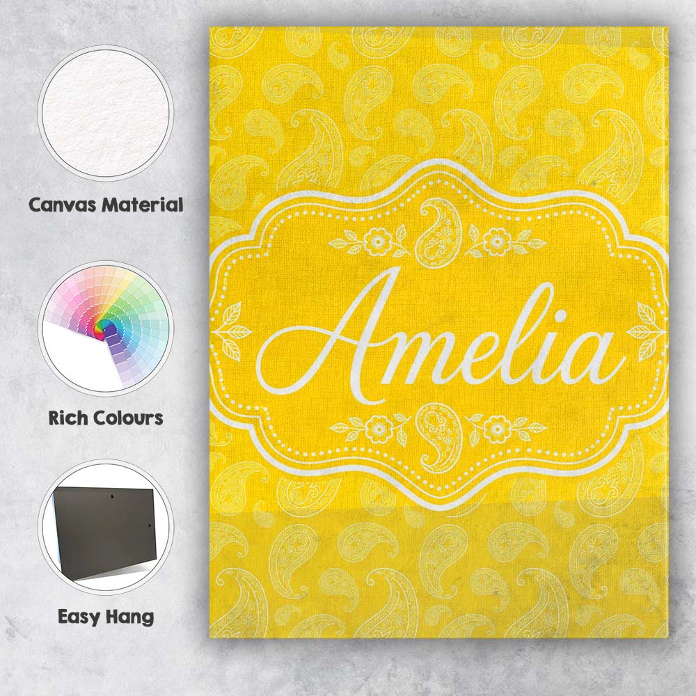 Personalised Name Yellow Paisley Bandana Custom Unique Gift Idea Elegant Feature Canvas Wall Art Print Decor Picture Ready to Hang