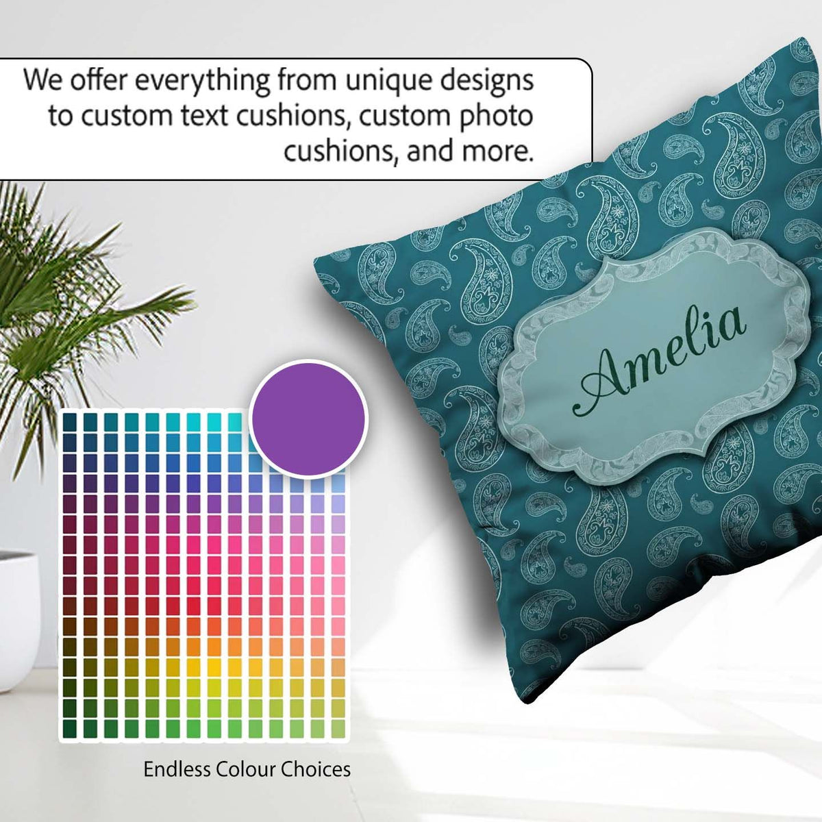 Custom Name Dark Paisley Floral Bandana Seamless Pattern Classic Square Filled Cushion Throw Pillow Sofa Bed Home Decor Zip Washable UK Made