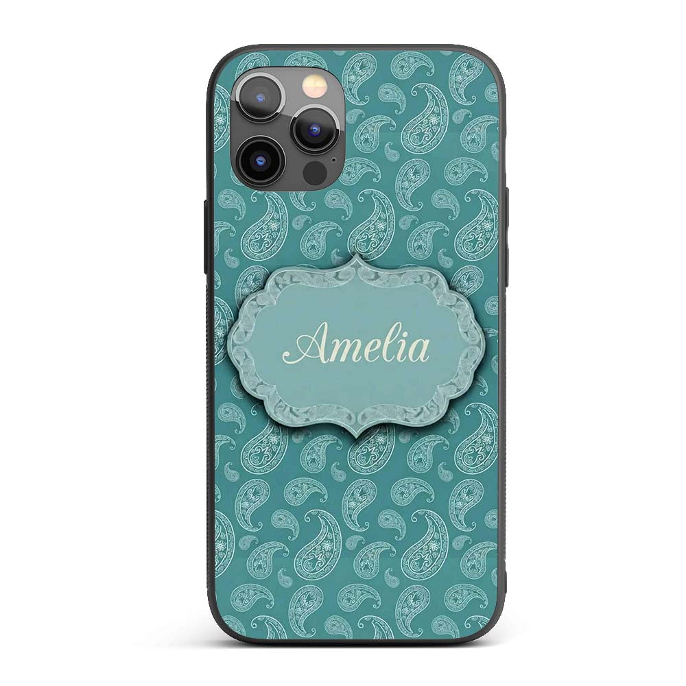Deep Teal Paisley Vintage Bandana Printed Design Custom Name Protective Phone Case Mobile Cover Durable Everyday Smartphone Shock Resistant