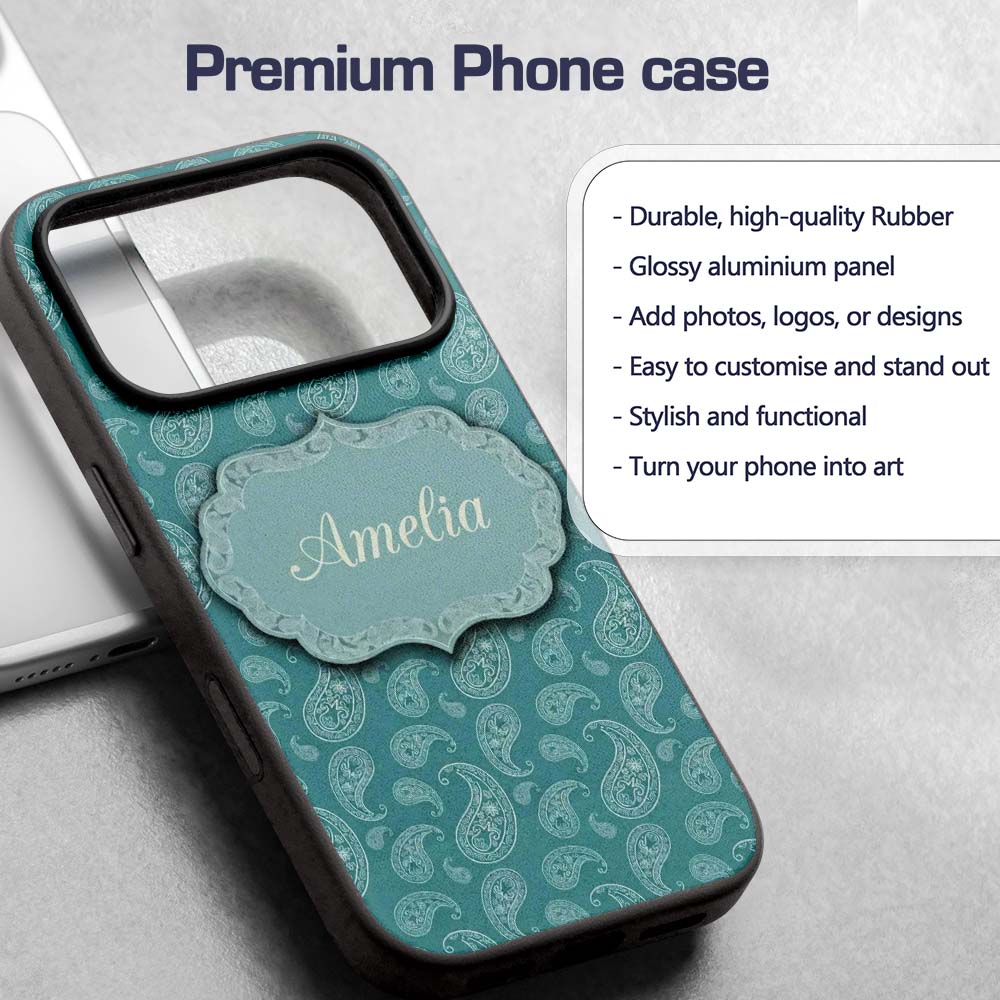 Deep Teal Paisley Vintage Bandana Printed Design Custom Name Protective Phone Case Mobile Cover Durable Everyday Smartphone Shock Resistant