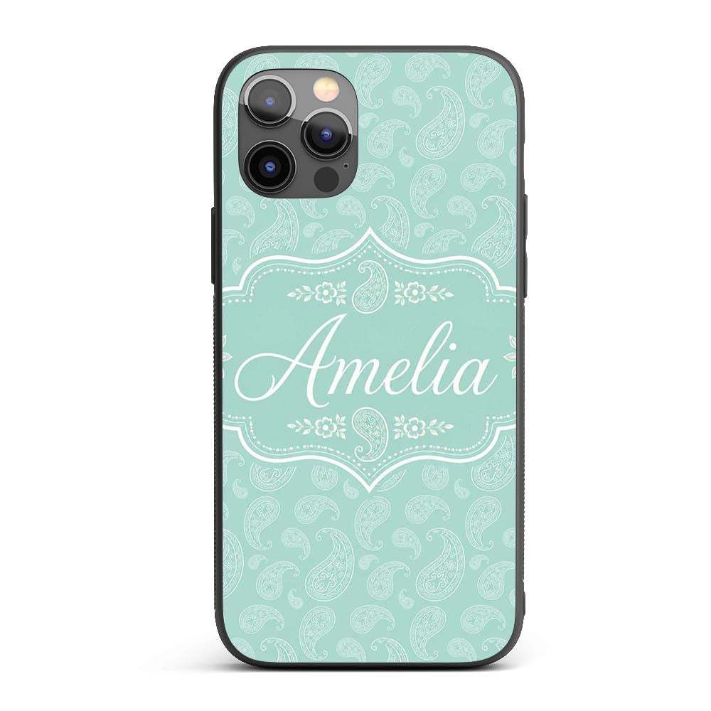 Ocean Teal Paisley Decorative Floral Seamless Custom Name Protective Phone Case Mobile Cover Durable Everyday Smartphone Shock Resistant