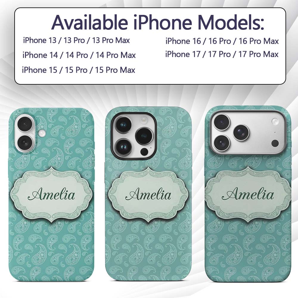Rich Teal Paisley Classic Ornamental Seamless Custom Name Protective Phone Case Mobile Cover Durable Everyday Smartphone Shock Resistant