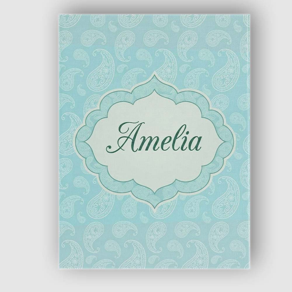 Personalised Name Soft Aqua Paisley Decorative Bandana Seamless Creative Decorator Style Canvas Wall Art Print Decor Picture Ready to Hang