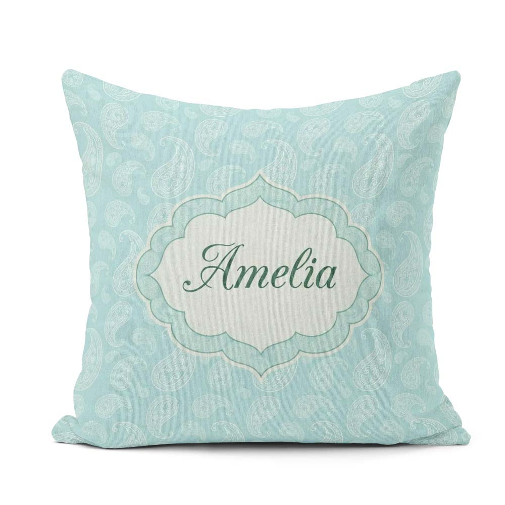 Custom Name Soft Aqua Paisley Decorative Bandana Seamless Design Square Filled Cushion Throw Pillow Sofa Bed Home Decor Zip Washable UK Made