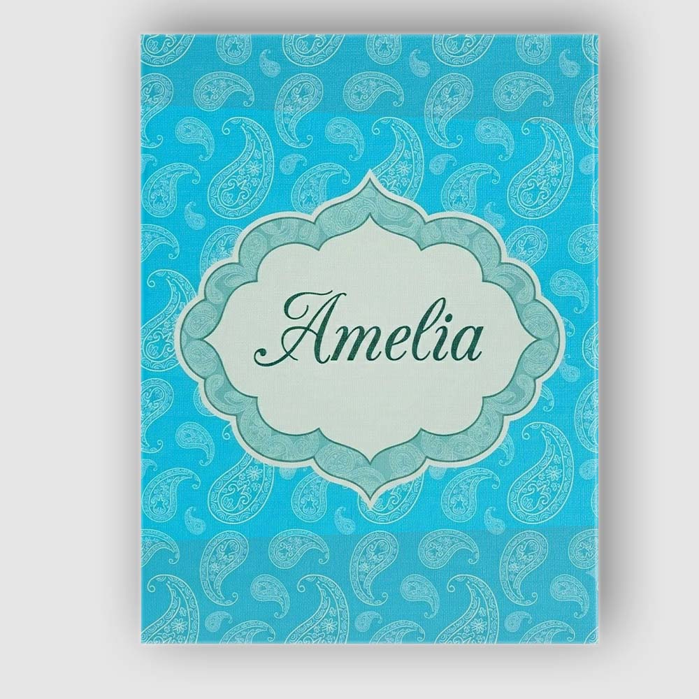 Personalised Name Bright Cyan Paisley Custom Modern Room Accent Creative Decorator Style Canvas Wall Art Print Decor Picture Ready to Hang