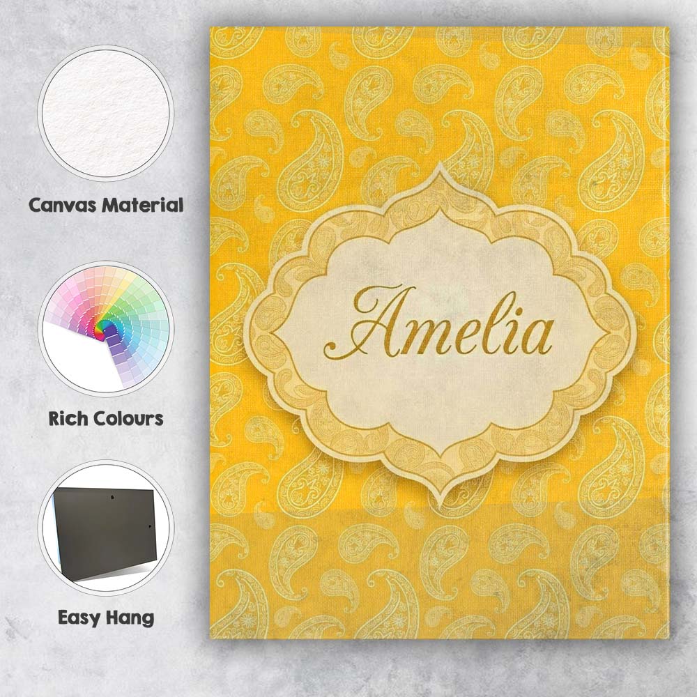 Personalised Name Yellow Paisley Bandana Custom Unique Gift Idea Elegant Feature Canvas Wall Art Print Decor Picture Ready to Hang