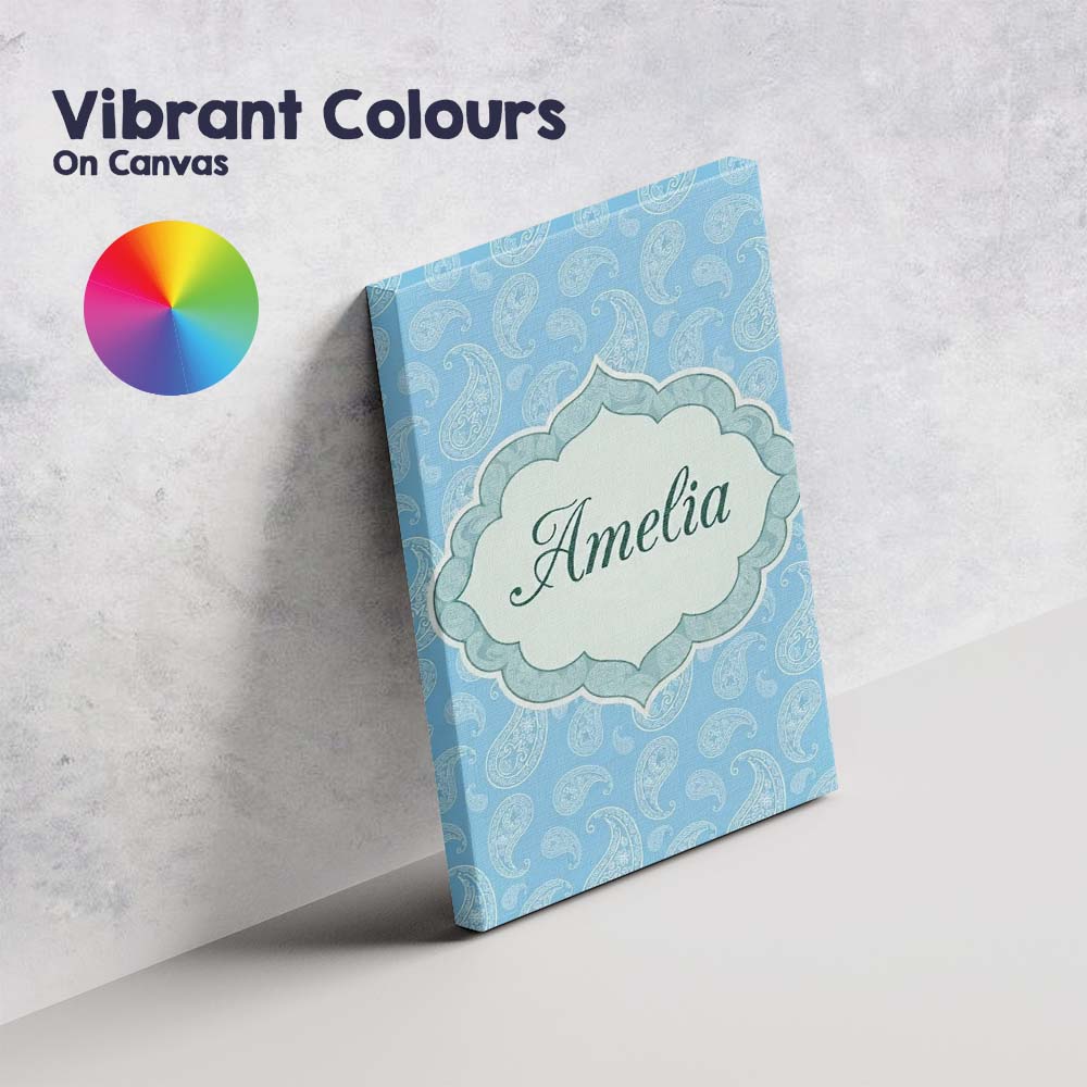 Personalised Name Light Aqua Paisley Custom Premium Decorative Design Modern Room Accent Canvas Wall Art Print Decor Picture Ready to Hang