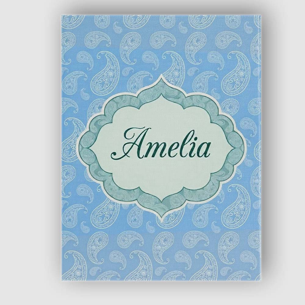 Personalised Name Muted Blue Paisley Custom Premium Decorative Design Modern Room Accent Canvas Wall Art Print Decor Picture Ready to Hang