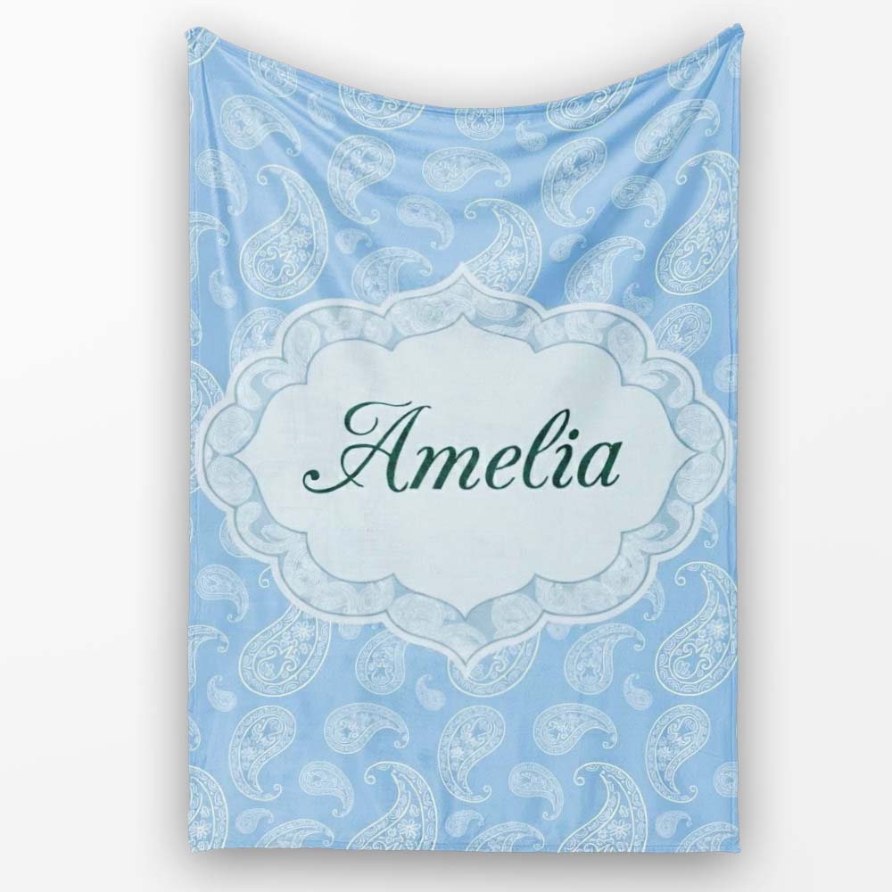 Cool Blue Paisley Decorative Bandana Seamless Pattern Design Name Personalised Custom Name Super Soft Fleece Blanket Bed Sofa Throw