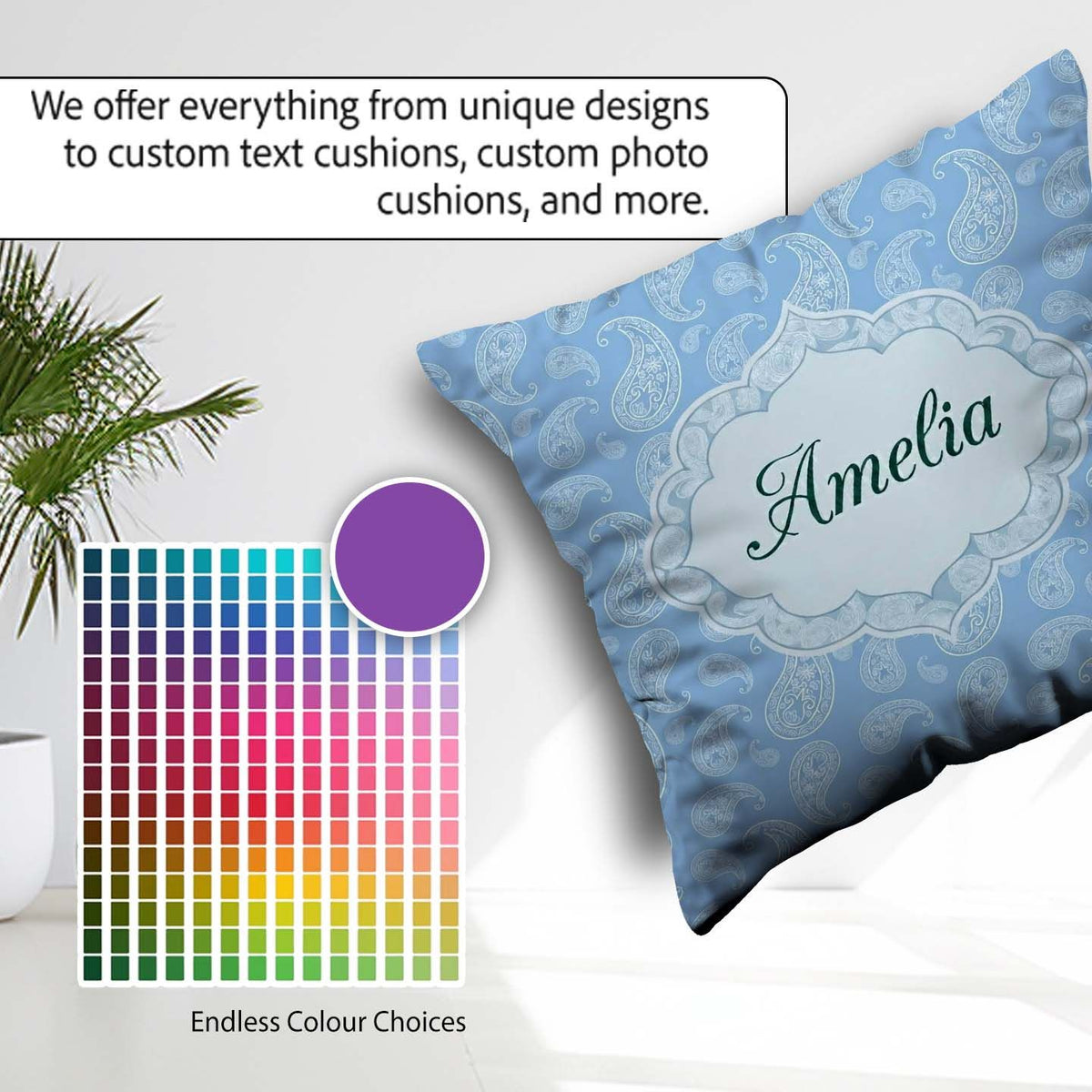 Custom Name Cool Blue Paisley Decorative Bandana Seamless Design Square Filled Cushion Throw Pillow Sofa Bed Home Decor Zip Washable UK Made