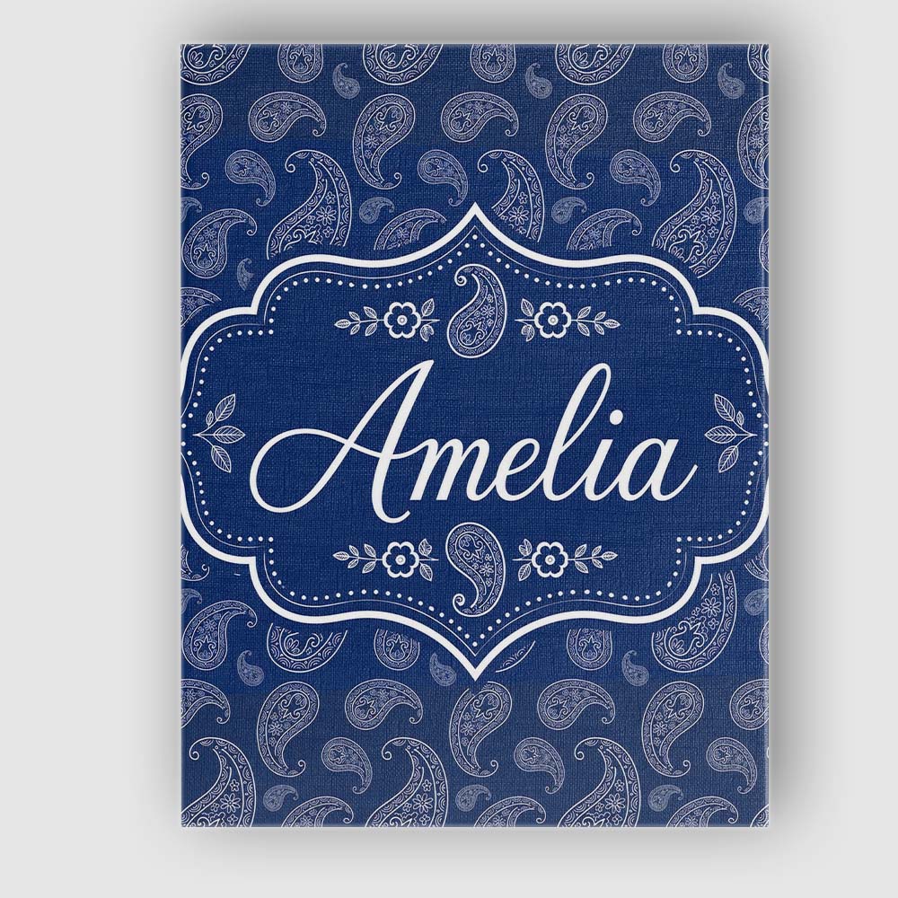 Personalised Name Navy Blue Paisley Classic Custom Bespoke Interior Contemporary Canvas Wall Art Print Decor Picture Ready to Hang