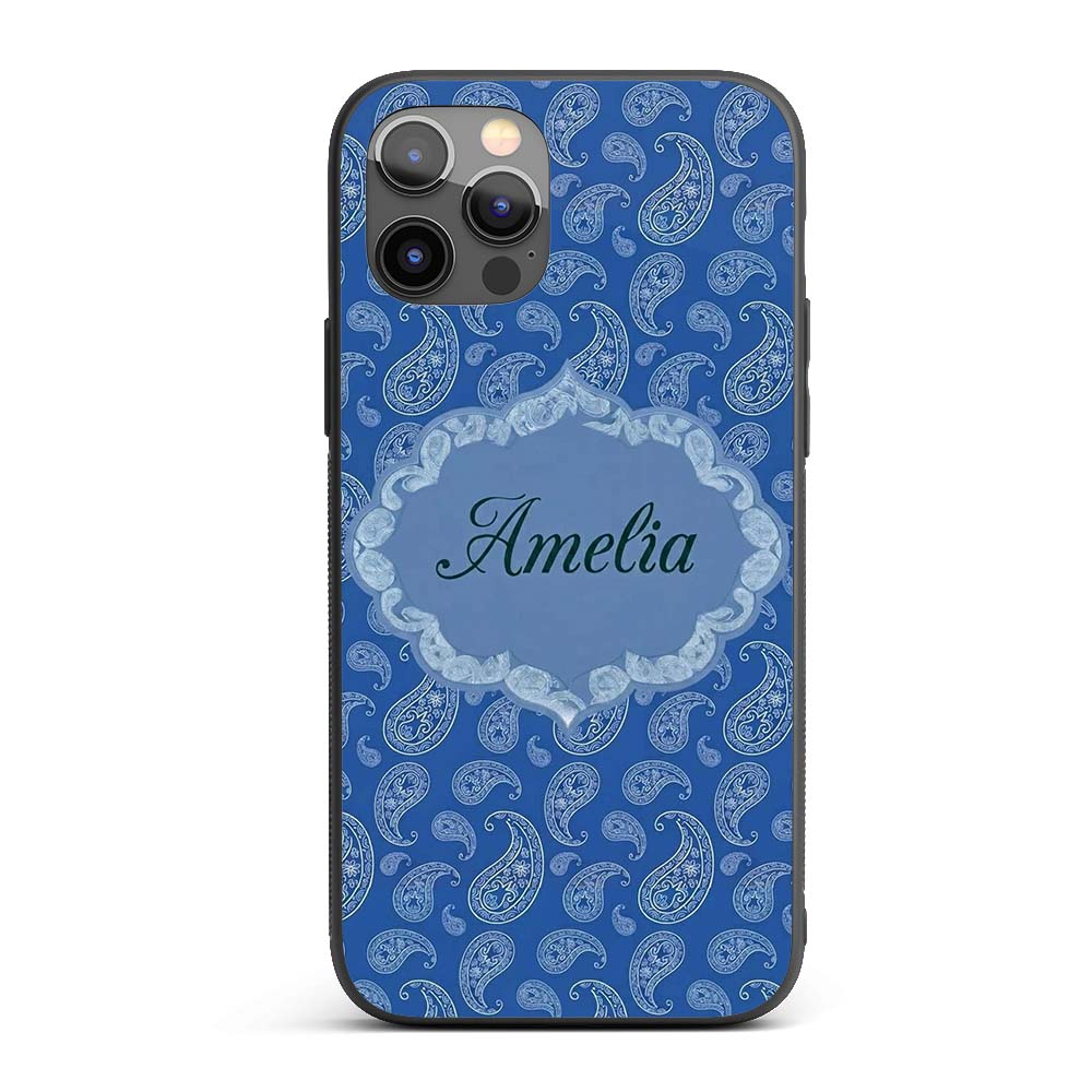 Elegant White Paisley Floral Pattern on Deep Blue Custom Name Protective Phone Case Mobile Cover Durable Everyday Smartphone Shock Resistant
