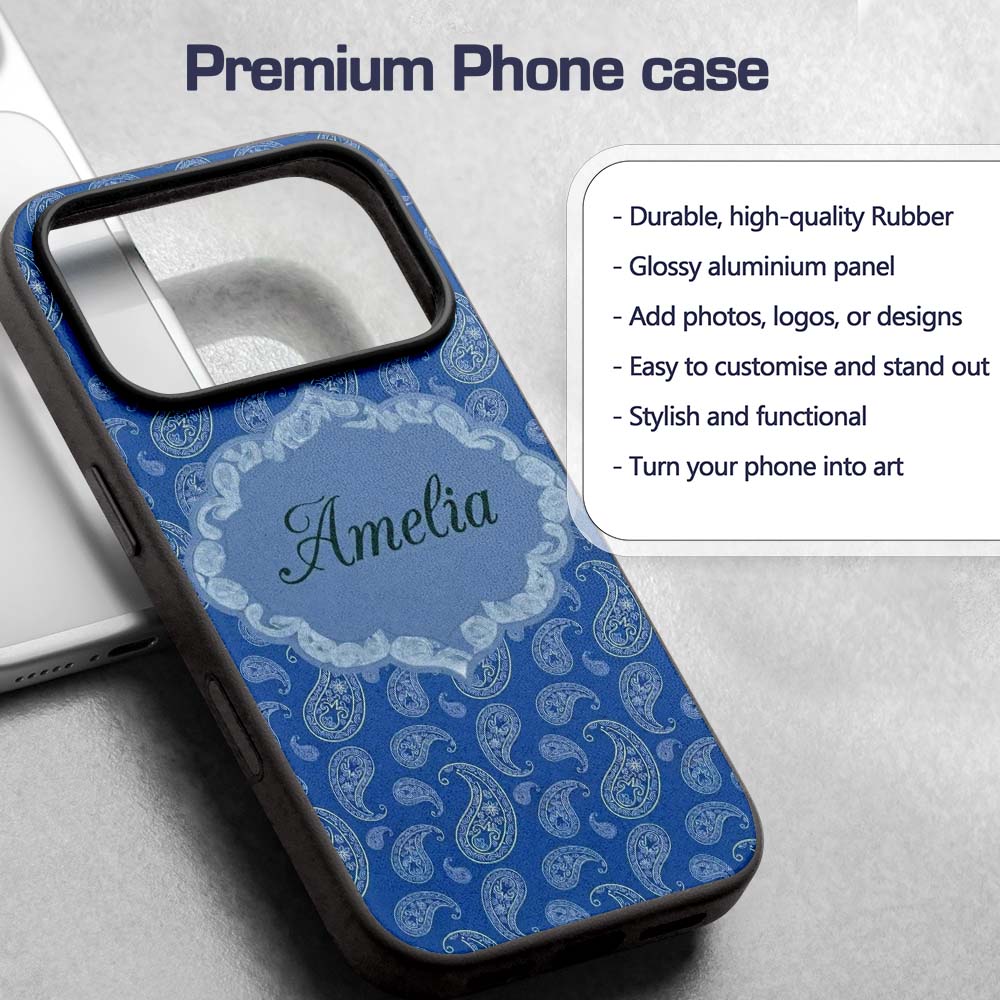 Elegant White Paisley Floral Pattern on Deep Blue Custom Name Protective Phone Case Mobile Cover Durable Everyday Smartphone Shock Resistant