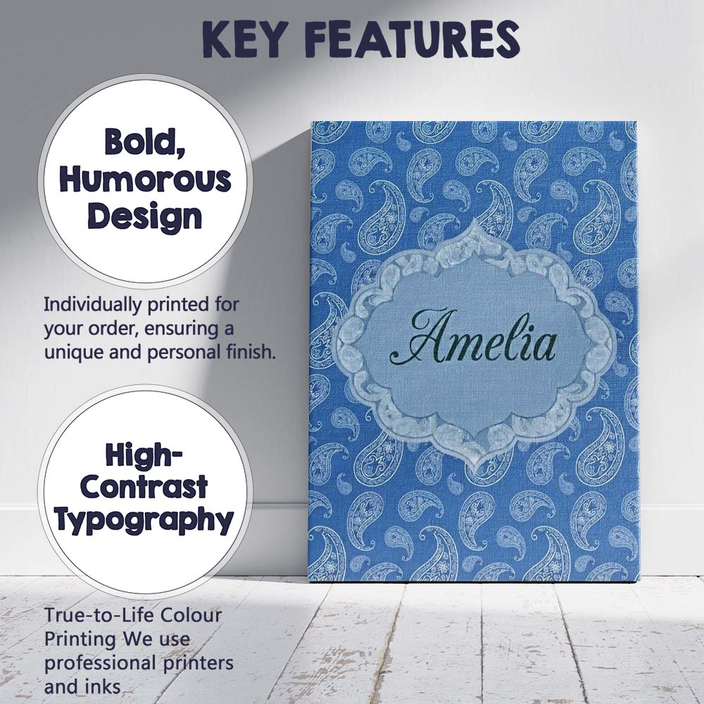 Personalised Name Intricate White Paisley Custom Unique Gift Idea Elegant Feature Canvas Wall Art Print Decor Picture Ready to Hang