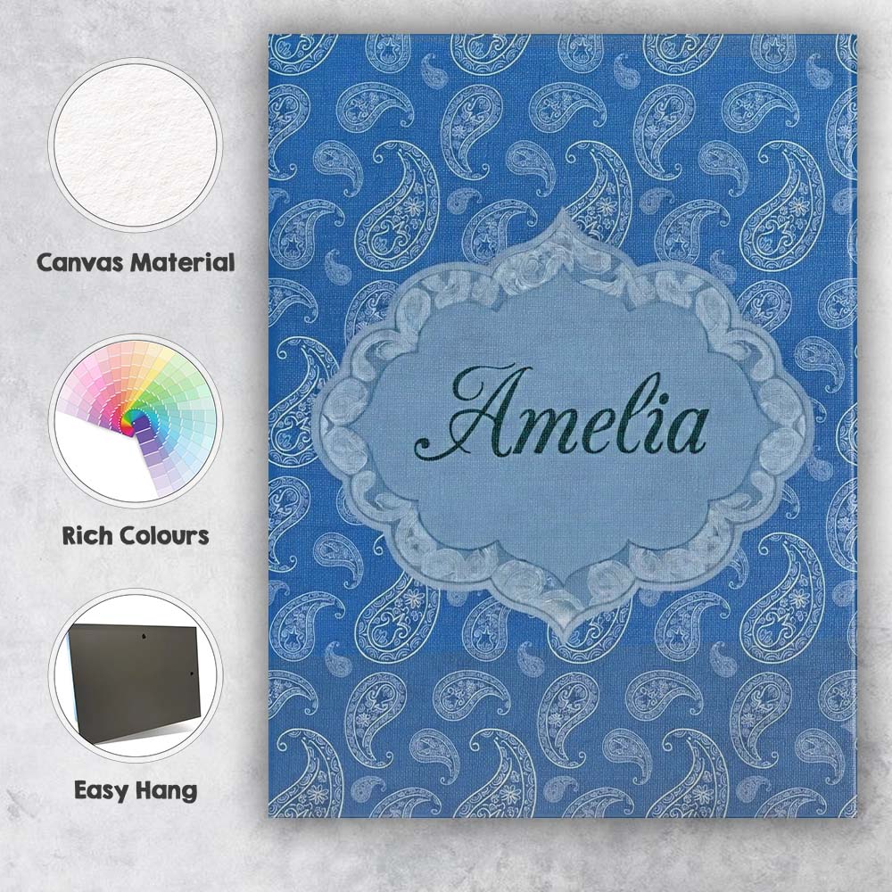 Personalised Name Intricate White Paisley Custom Unique Gift Idea Elegant Feature Canvas Wall Art Print Decor Picture Ready to Hang